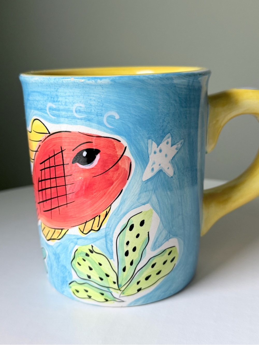 Vintage 2001 Starbucks Barista XL Tropical Fish Coffee Mug Blue Yellow Flawed